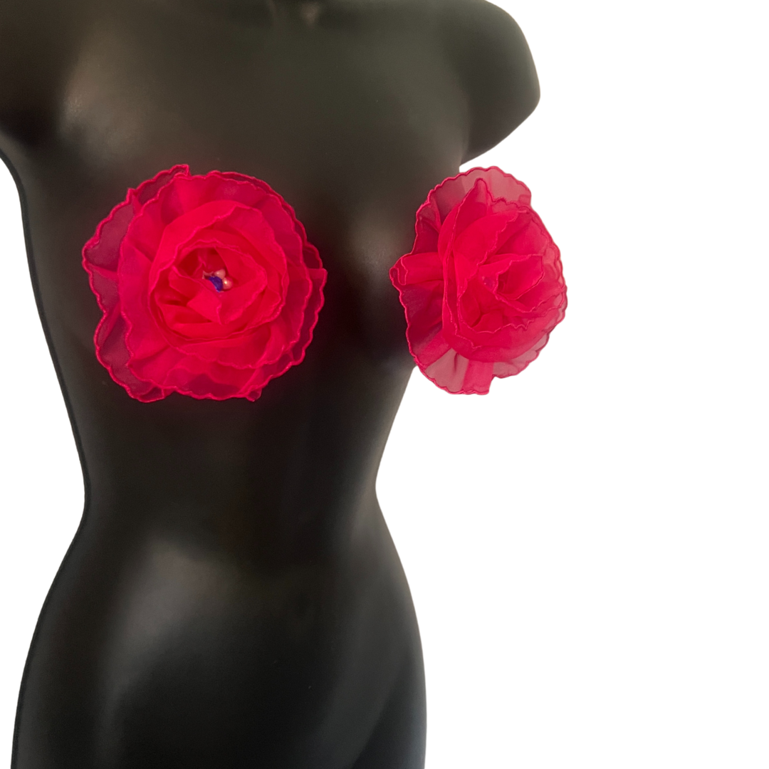 FLEUR TEASE - Beautiful Yellow or Hot Pink Flower Nipple Pasties Covers (2pcs) with beaded centre. Large!