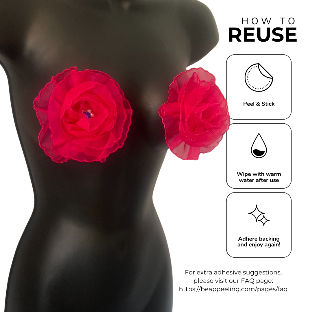FLEUR TEASE - Beautiful Yellow or Hot Pink Flower Nipple Pasties Covers (2pcs) with beaded centre. Large!
