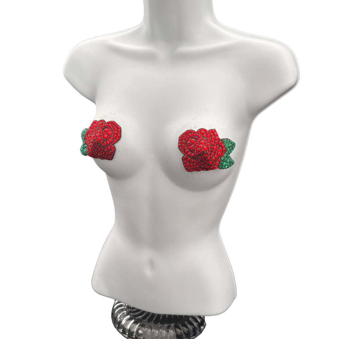ROSEDALE Red Rose, Reusable Gem Nipple Pasties, Pasty (2pcs)