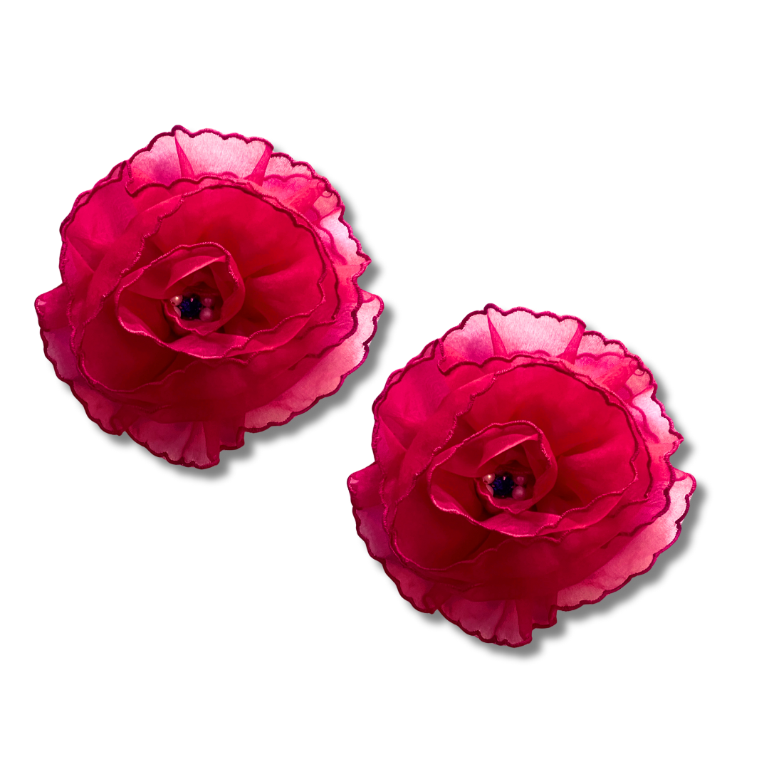 FLEUR TEASE - Beautiful Yellow or Hot Pink Flower Nipple Pasties Covers (2pcs) with beaded centre. Large!