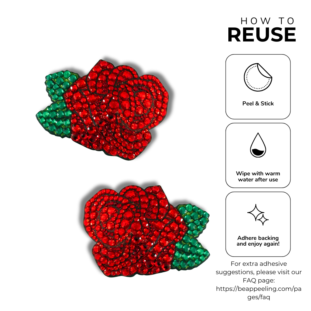 ROSEDALE Red Rose, Reusable Gem Nipple Pasties, Pasty (2pcs)