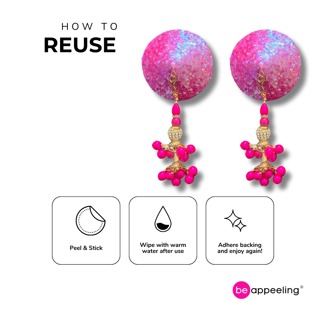 MARGOT Cache-tétons rose pailleté, pâteux (2pcs) avec pompons amovibles