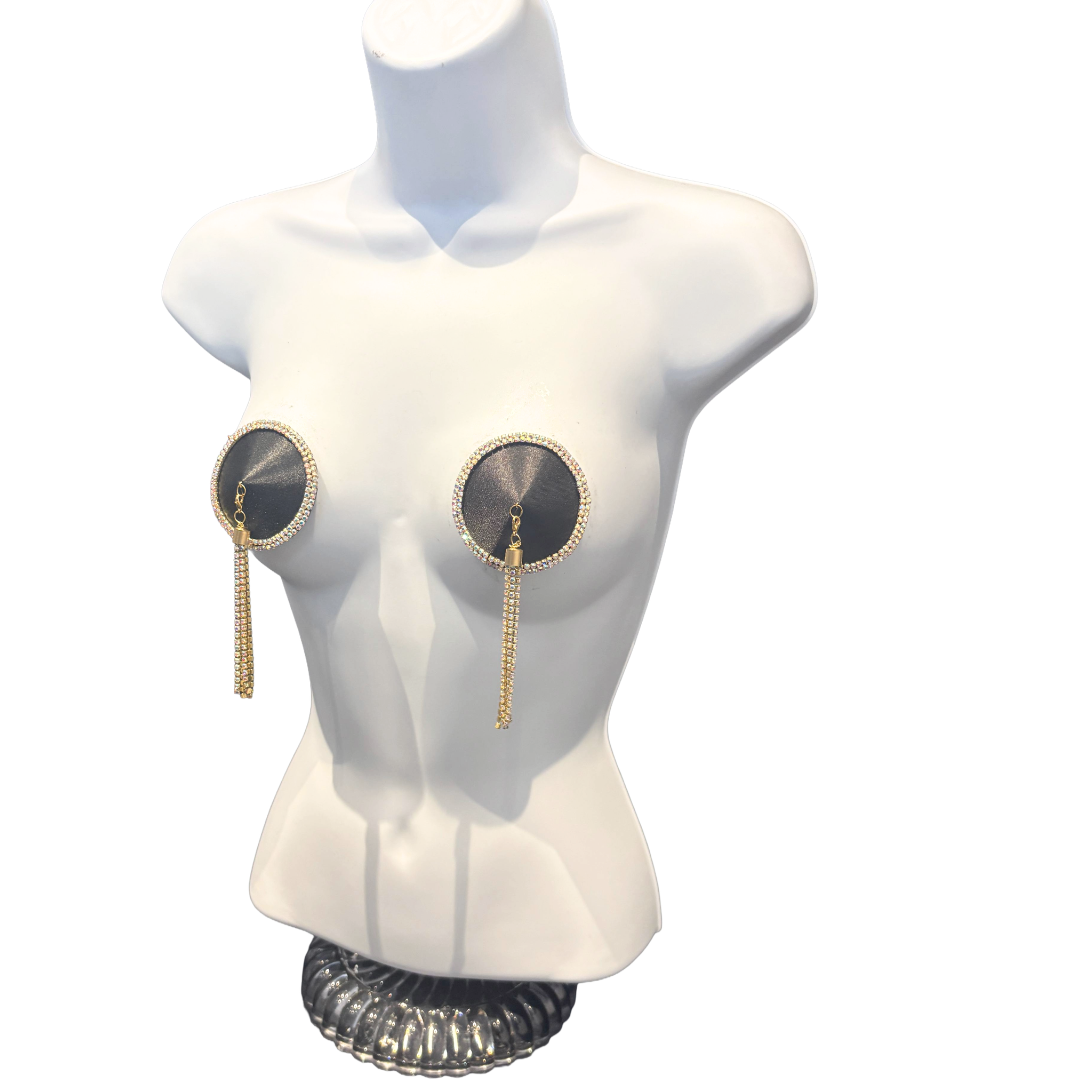 SEDUCTRESS Silk and Rhinestone Nipple Pasties, Covers with RhinestoneTassels - Red, Black, Royal Blue or Gold (2pcs) Appeeling
