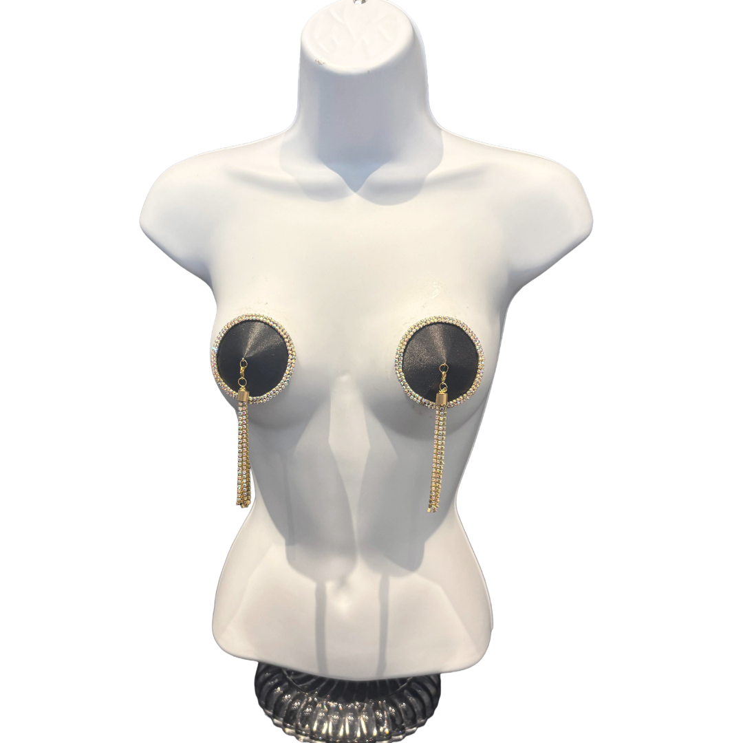 SEDUCTRESS Silk and Rhinestone Nipple Pasties, Covers with RhinestoneTassels - Red, Black, Royal Blue or Gold (2pcs) Appeeling