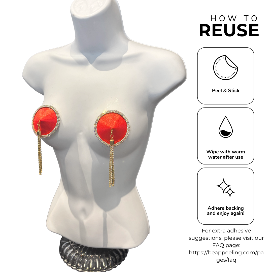 SEDUCTRESS Silk and Rhinestone Nipple Pasties, Covers with RhinestoneTassels - Red, Black, Royal Blue or Gold (2pcs) Appeeling