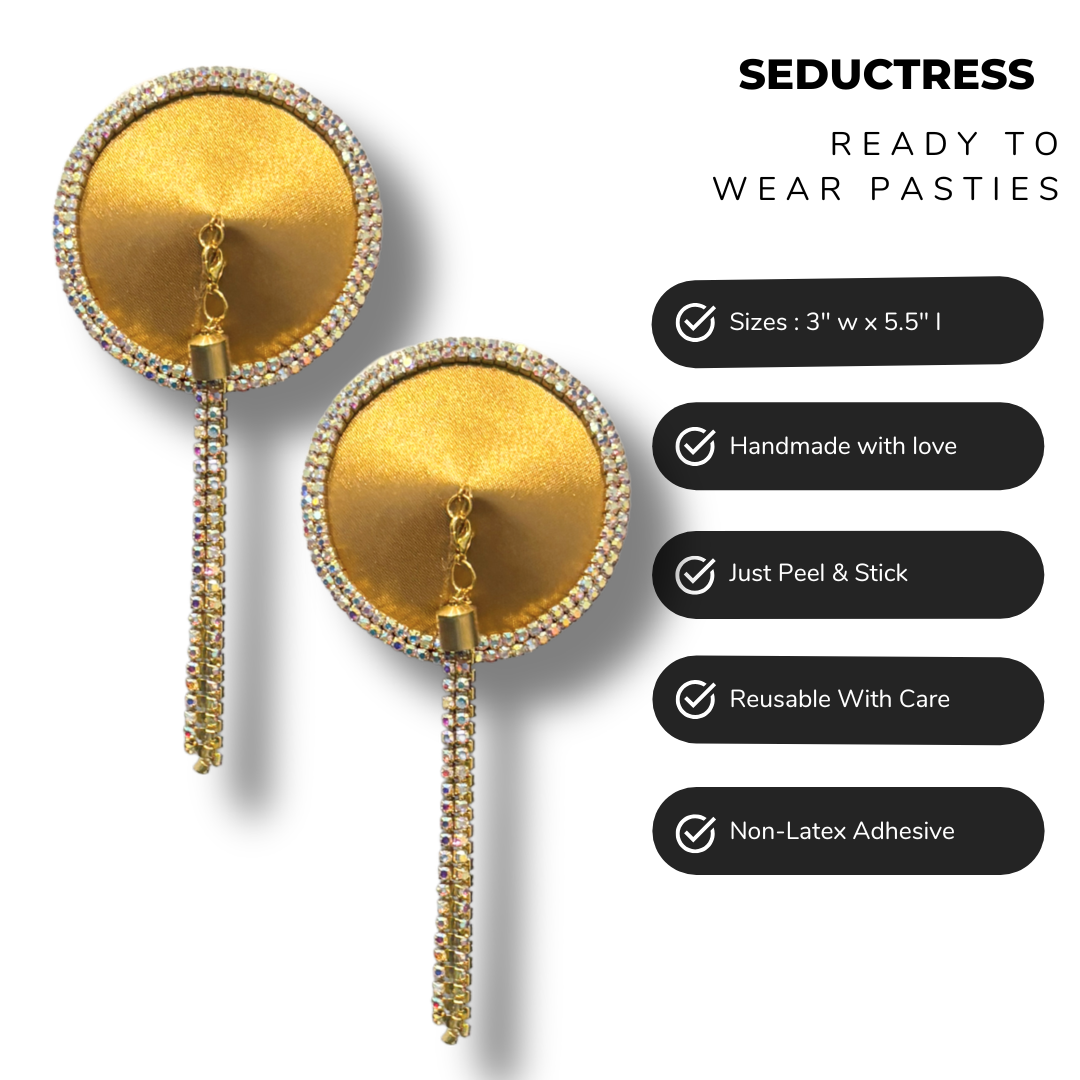 SEDUCTRESS Silk and Rhinestone Nipple Pasties, Covers with RhinestoneTassels - Red, Black, Royal Blue or Gold (2pcs) Appeeling