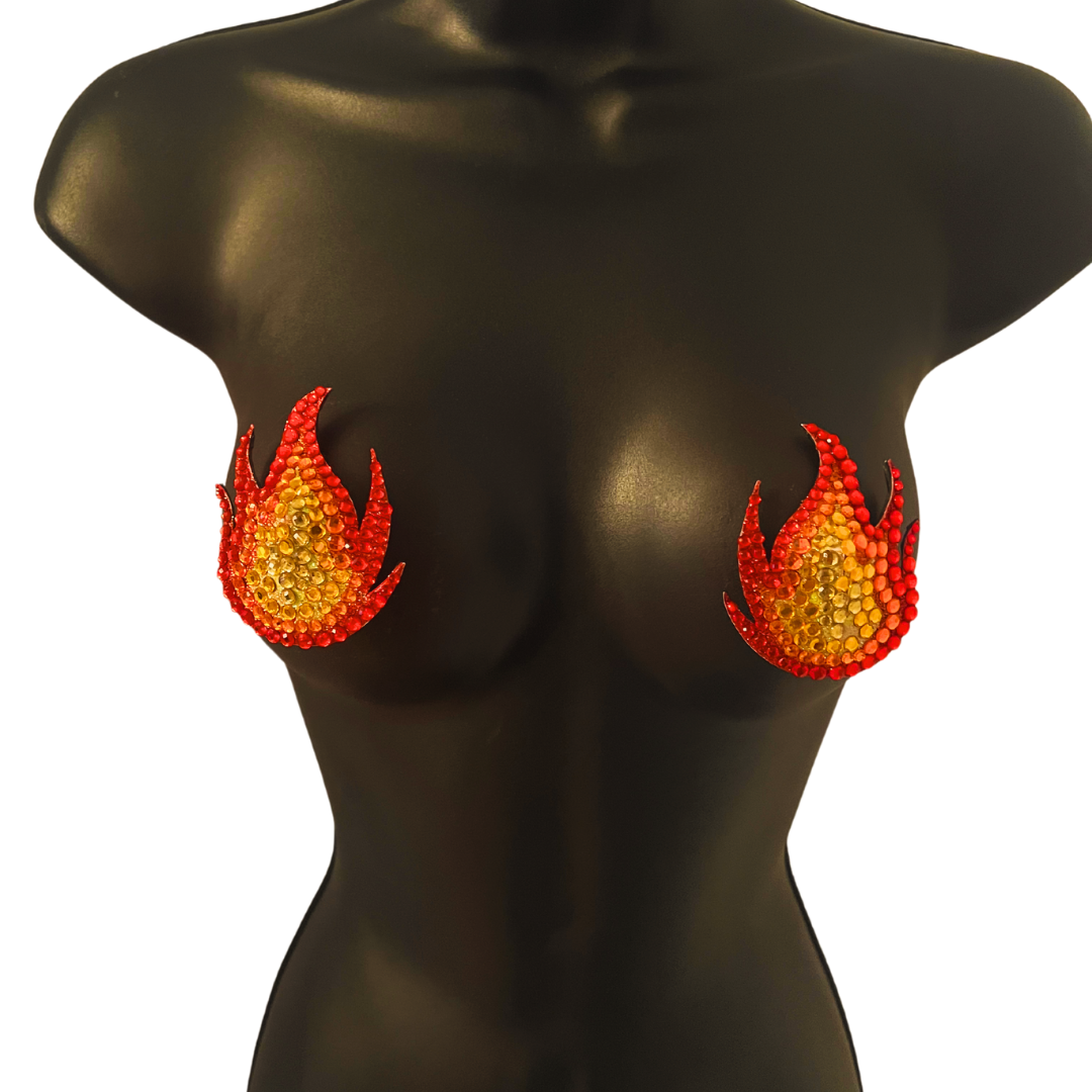 DISCO INFERNO Flame Nipple Pasties, Covers (2pcs) pour les festivals Burlesque Lingerie Raves