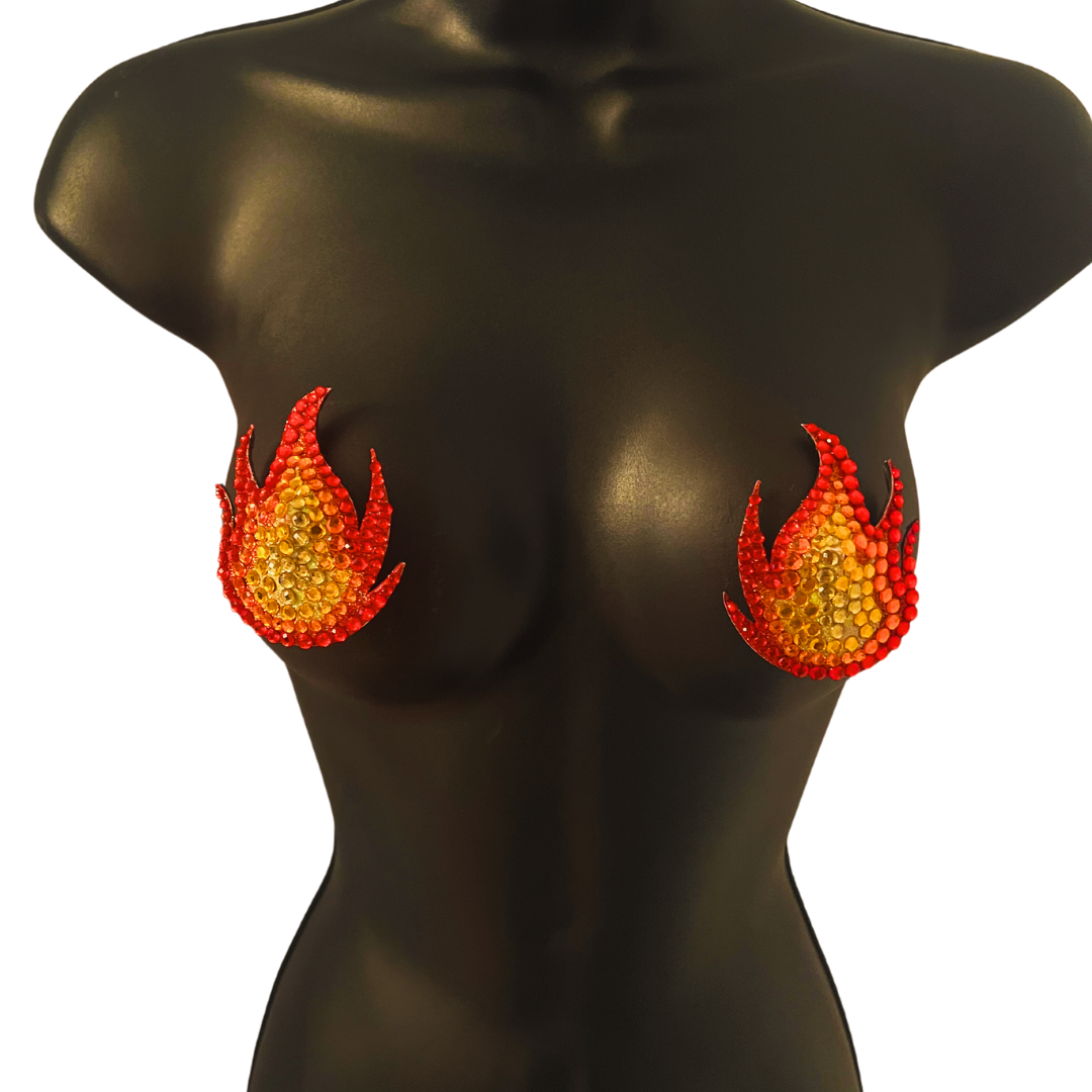 DISCO INFERNO Flame Nipple Pasties, Covers (2pcs) for Burlesque Lingerie Raves Festivals
