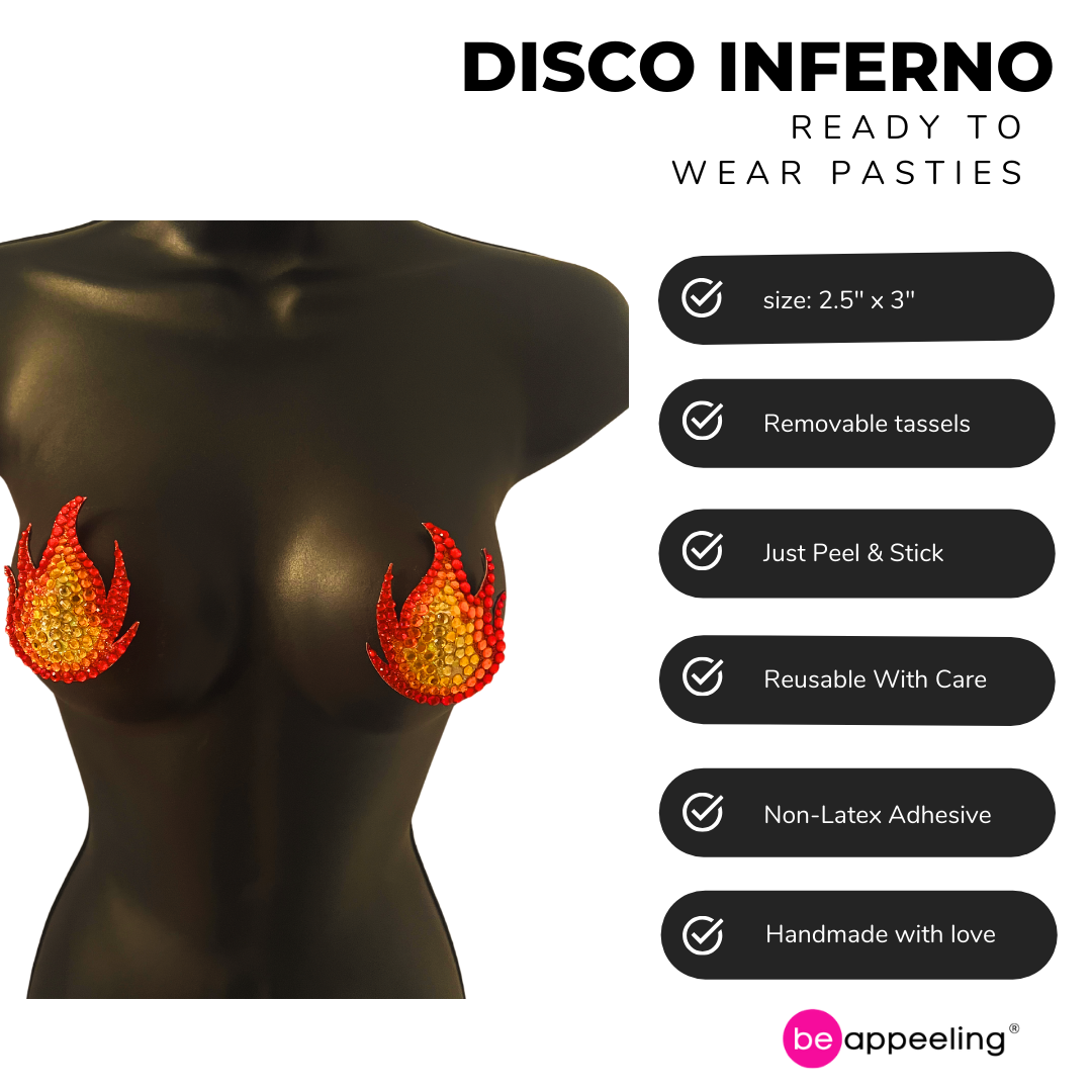 DISCO INFERNO Flame Nipple Pasties, Covers (2pcs) for Burlesque Lingerie Raves Festivals