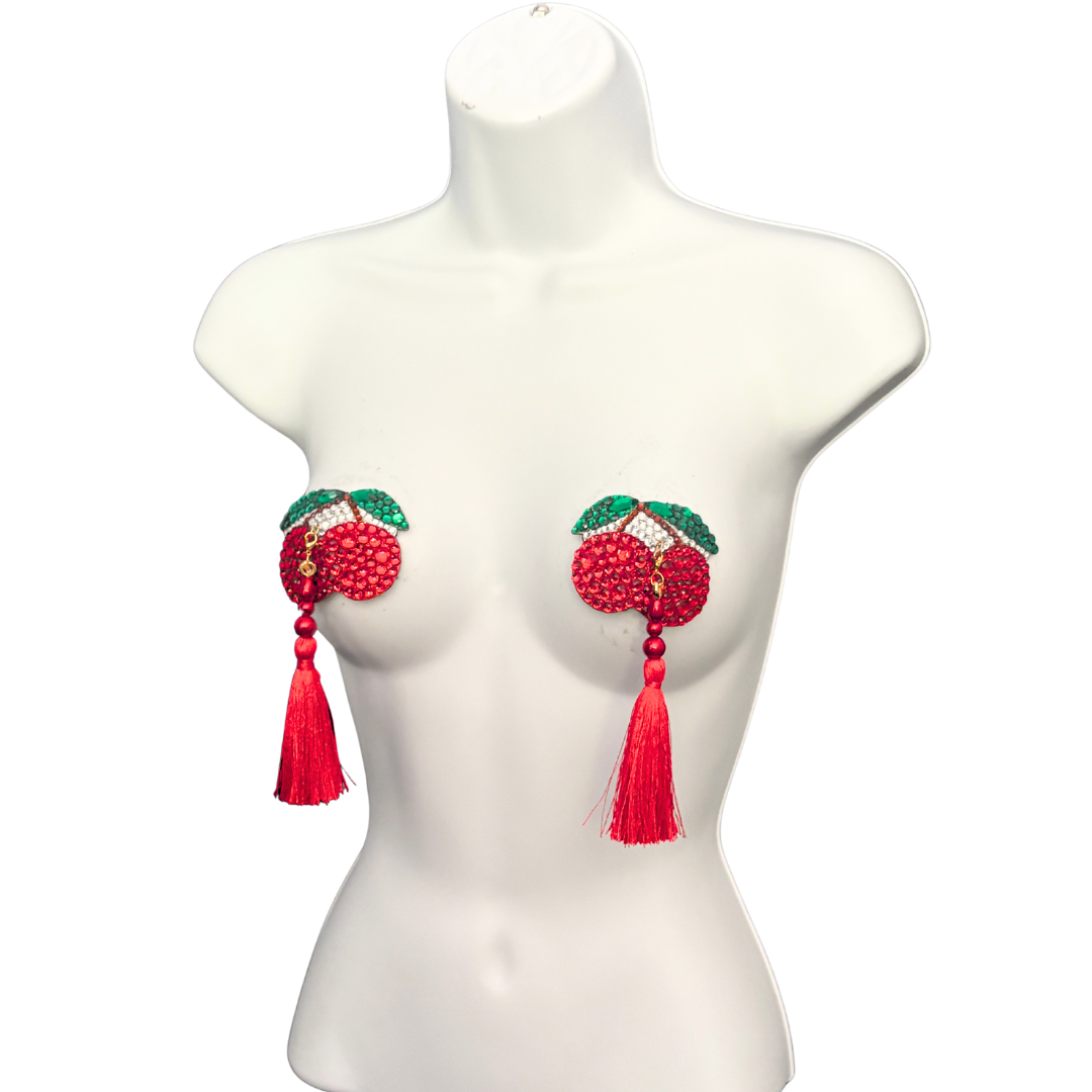 CHERRY BOMB Red Cherry Pasties with Removable Tassels (2pcs)