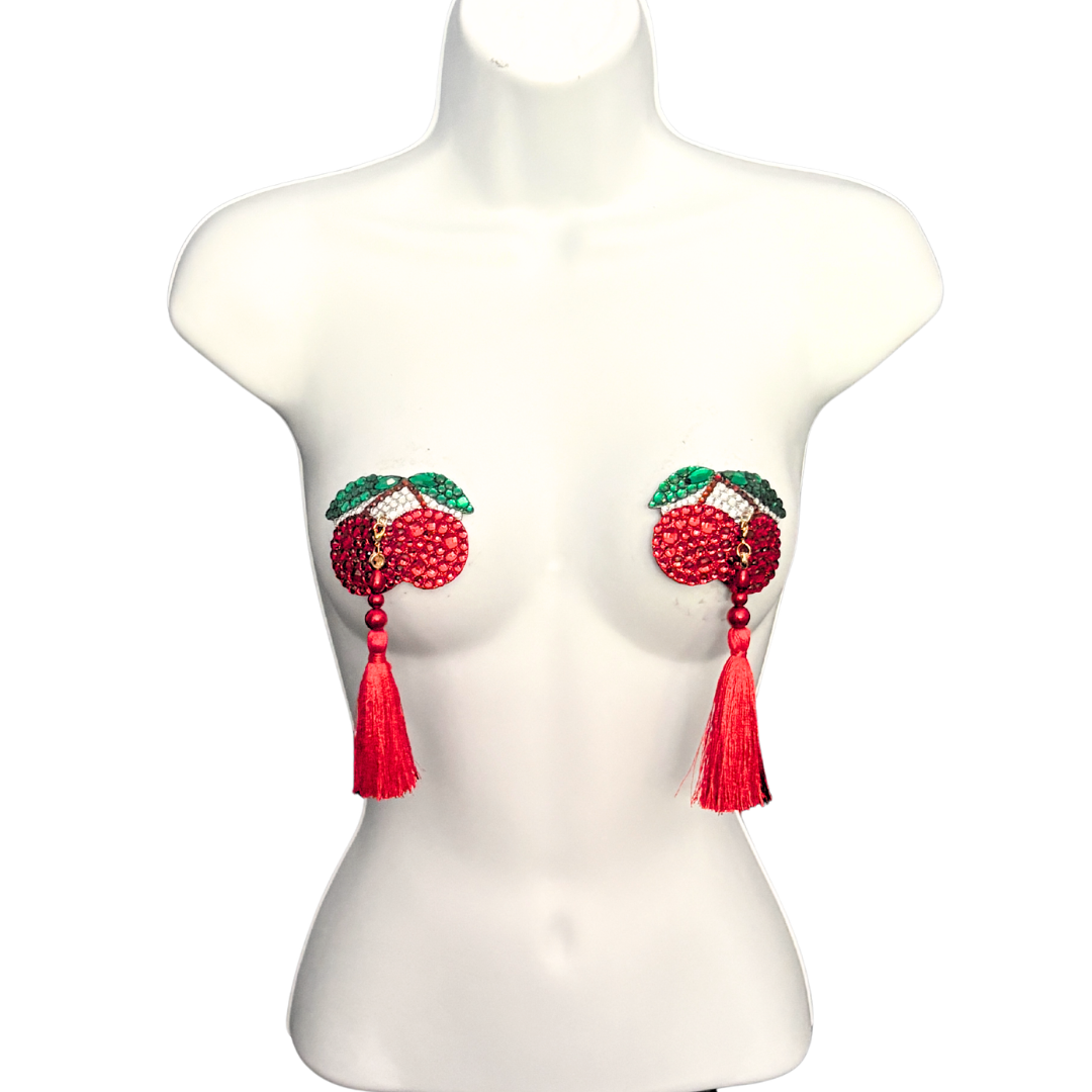 CHERRY BOMB Red Cherry Pasties with Removable Tassels (2pcs)