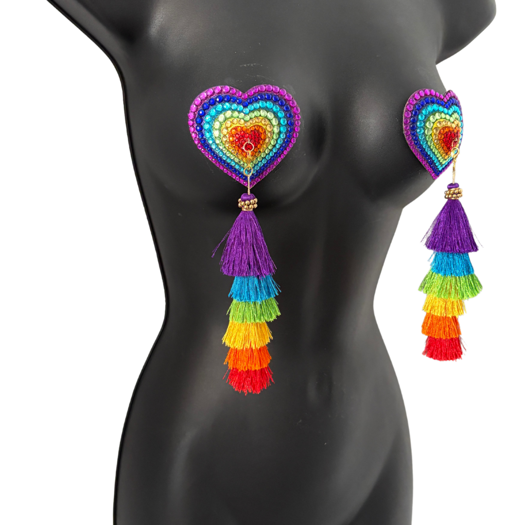 PRIDE PIZZAZZ Dirty Martini x Appeeling Nipple Pasties with Extraordinary Rainbow Tassels (2pcs)