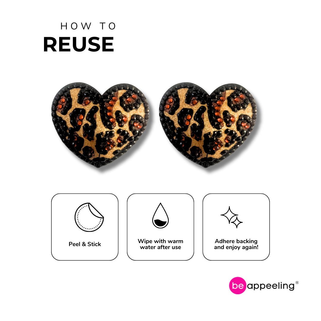DREA Leopard Print Heart Shape Nipple Pasties, Pasty (2pcs) for Burlesque Lingerie Raves Festivals