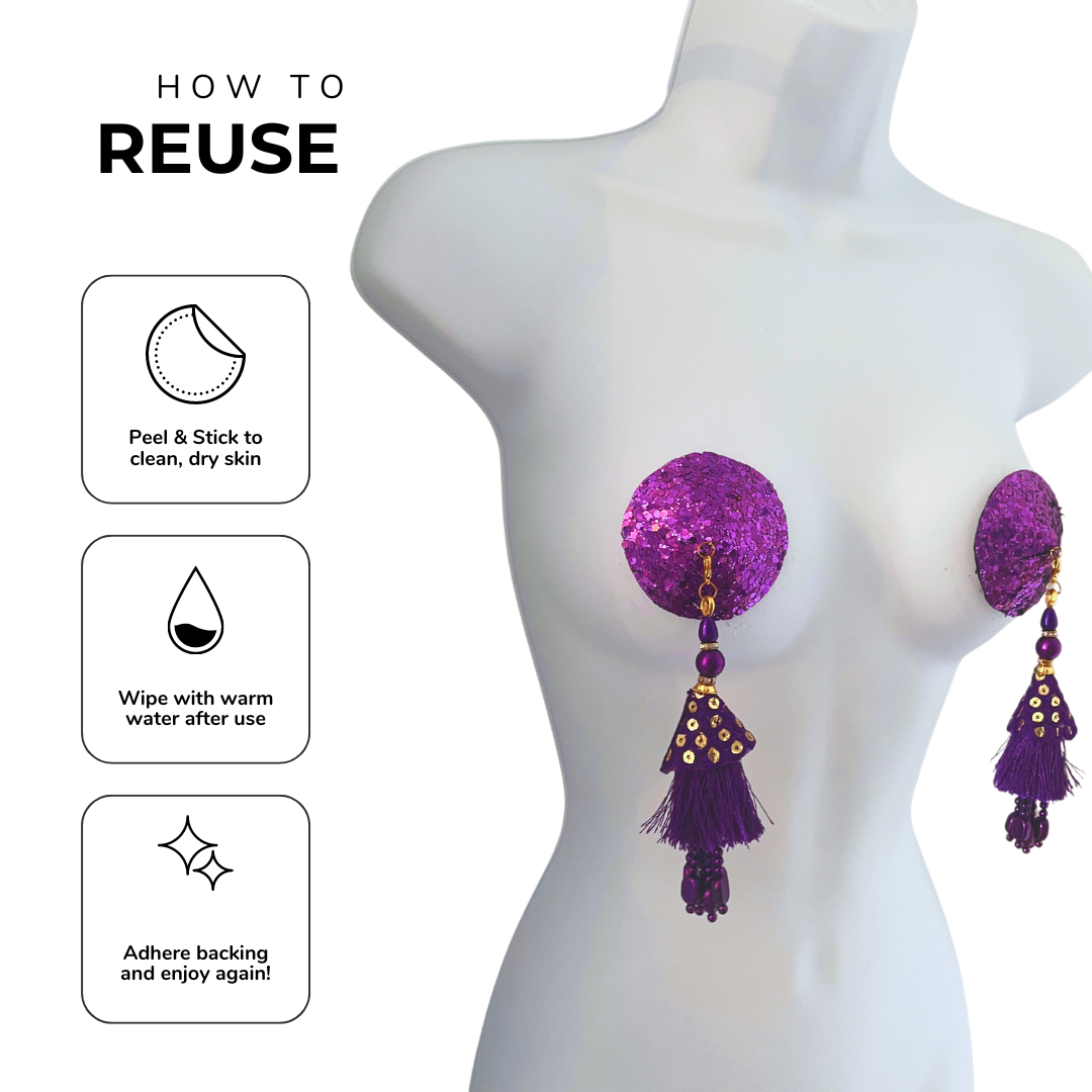 GLITTER GODDESS Purple (5 Colour options!) Nipple Pasties Covers (2pcs) with Removable Tassels (Copy)