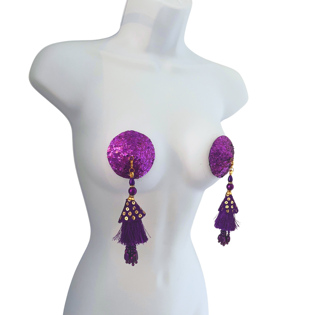 GLITTER GODDESS Purple (5 Colour options!) Nipple Pasties Covers (2pcs) with Removable Tassels (Copy)