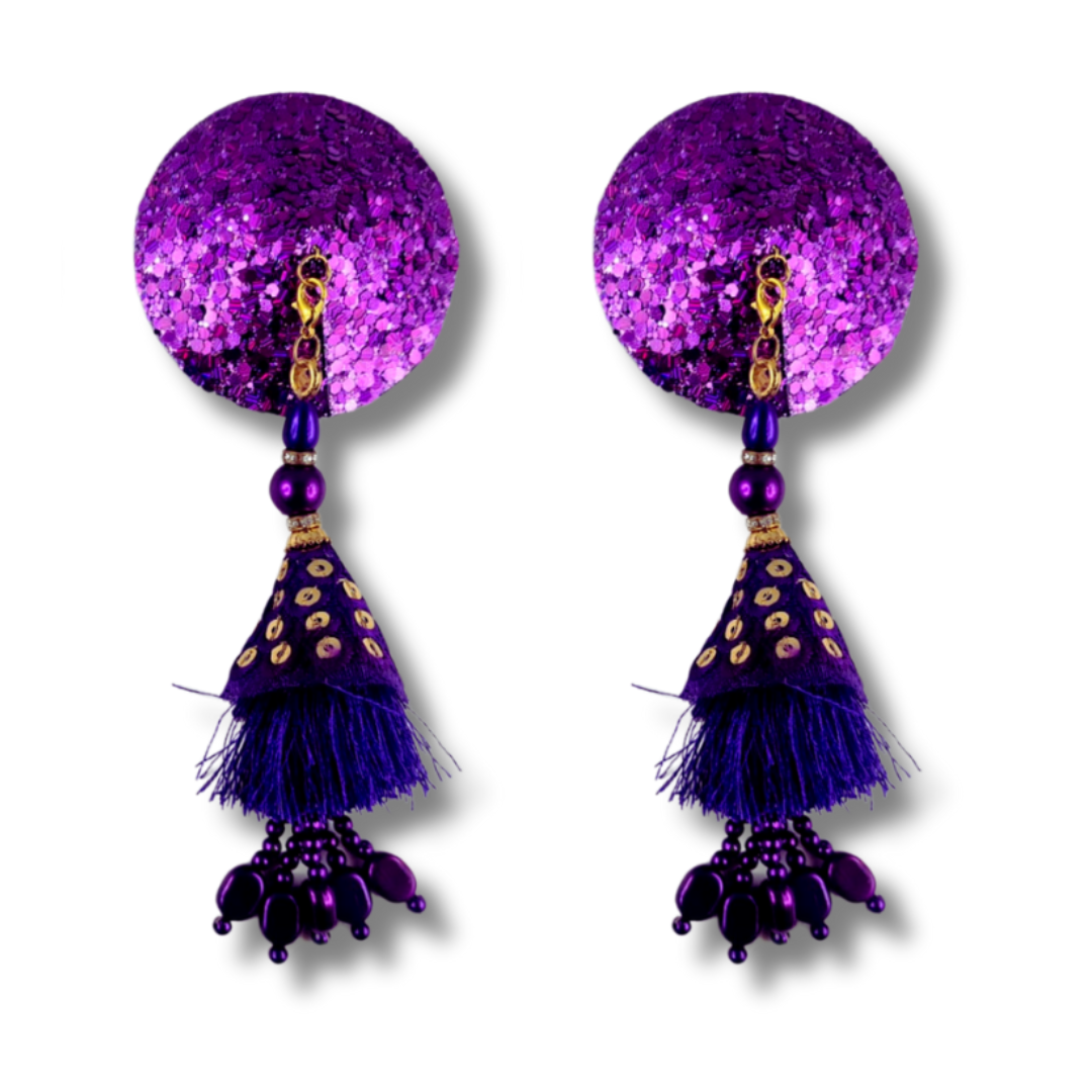 GLITTER GODDESS Purple (5 Colour options!) Nipple Pasties Covers (2pcs) with Removable Tassels (Copy)