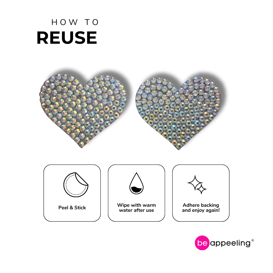 SWEET CHEEKS Pink or Silver Gem Heart Nipple Pasties, Covers (2pcs)