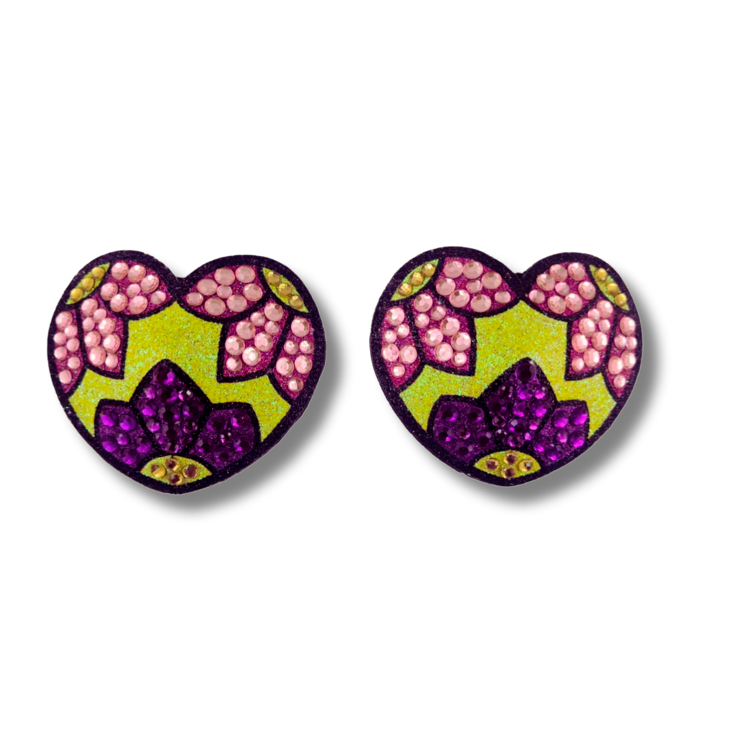 BELLA BLAZE Yellow Heart Shape Nipple Pasties Covers with Beautiful Floral Design(2pcs) Reusable!