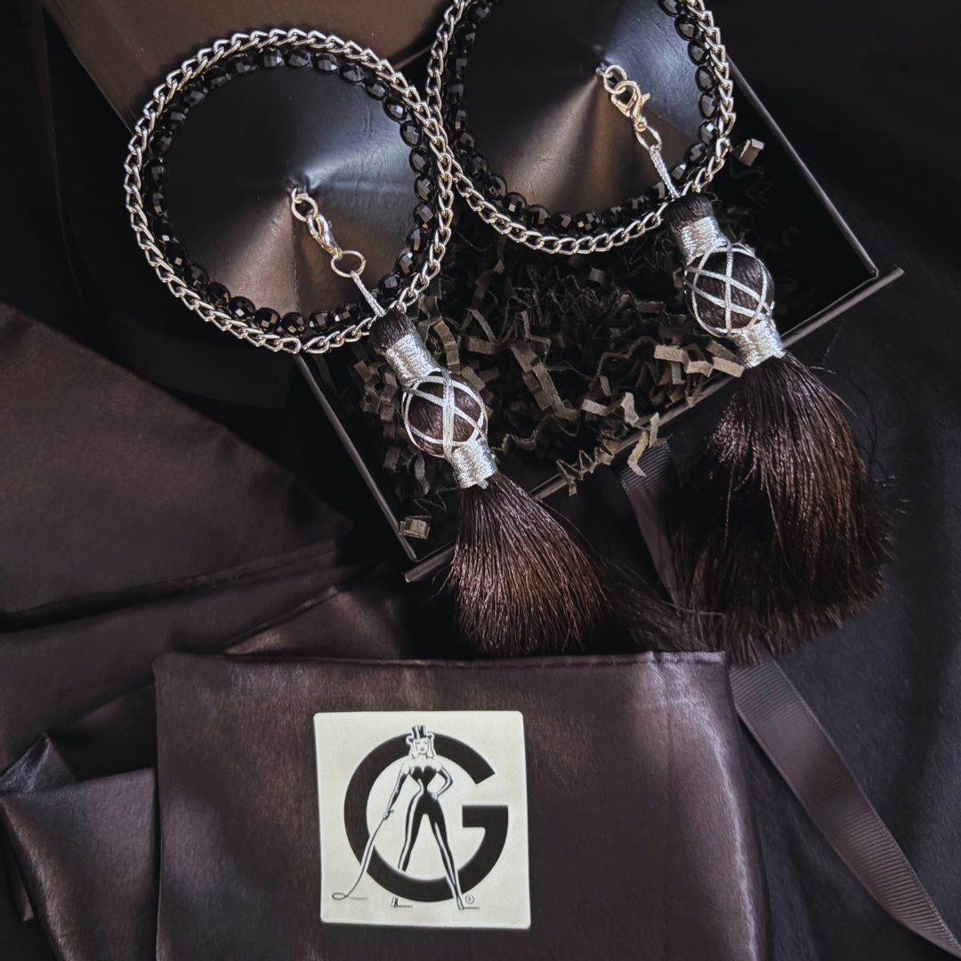 DITA VON TEESE Erotique Faux Leather, Silver Chain & Gem Pasties with Removable Tassels (2pcs)