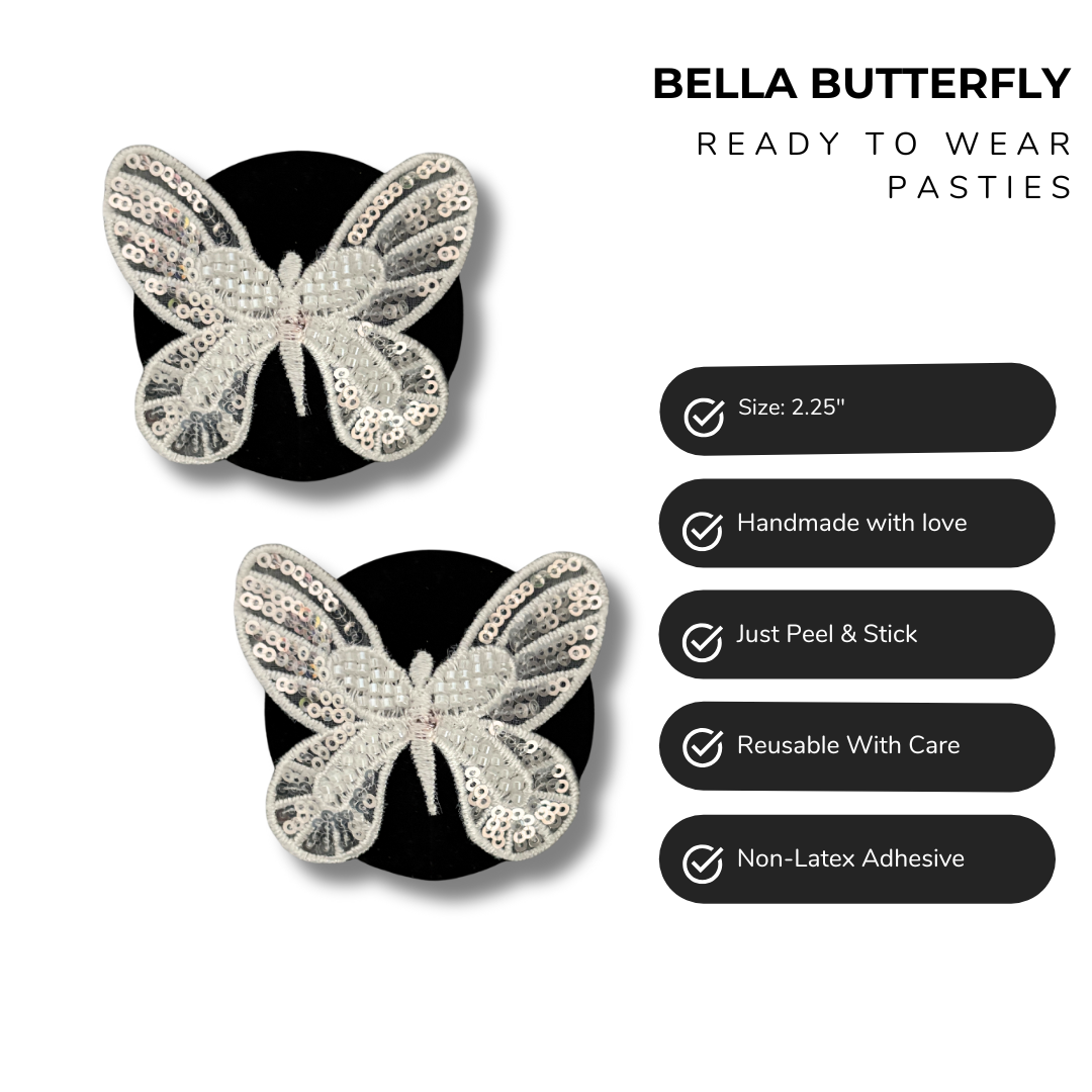 BELLA BUTTERFLY Black Velvet and White Lace Nipple Pasties, Pasty (2pcs) - With Removable Tassels
