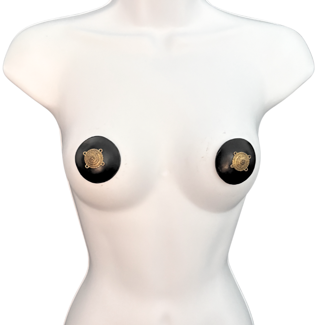 AURELIA Black or Oxblood Leather Pasties with Brass Appliqué (2pcs)