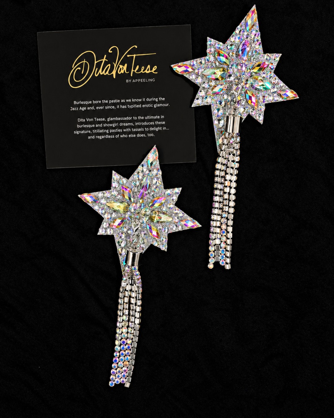 DITA VON TEESE STARLA Shimmering Silver Star Pasties with Removable Hand-Beaded Tassels (2pcs) Appeeling