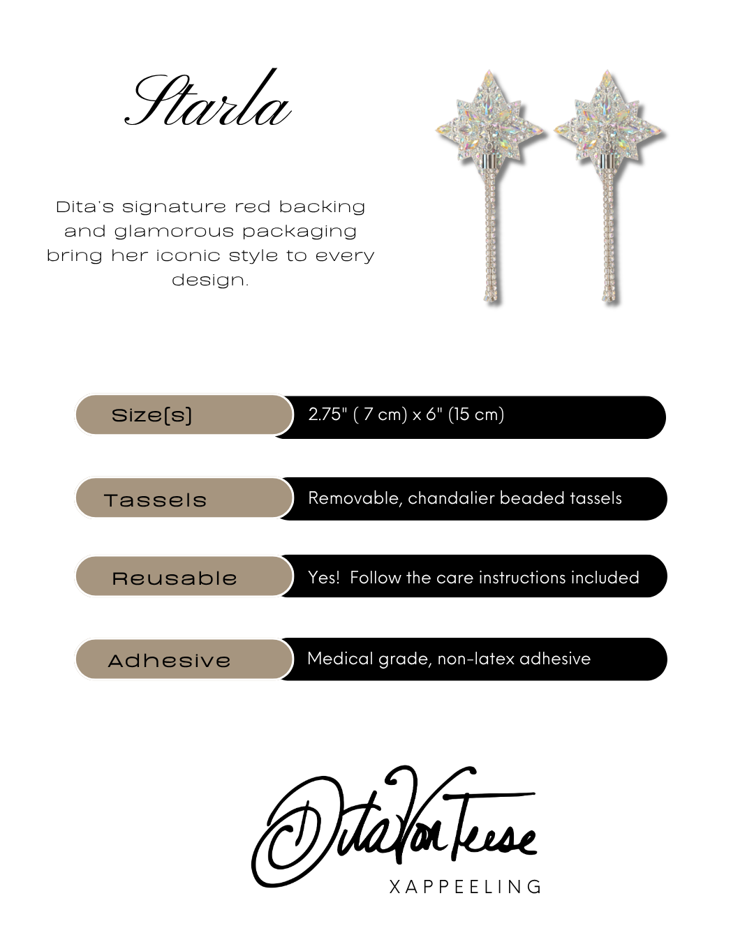 DITA VON TEESE STARLA Shimmering Silver Star Pasties with Removable Hand-Beaded Tassels (2pcs) Appeeling