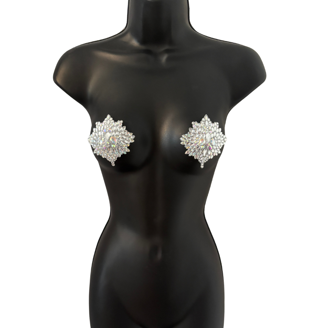 STARDUST Celestial/Leaf Silver AB Sparkly Nipple Pasties, Pasty (2pcs)