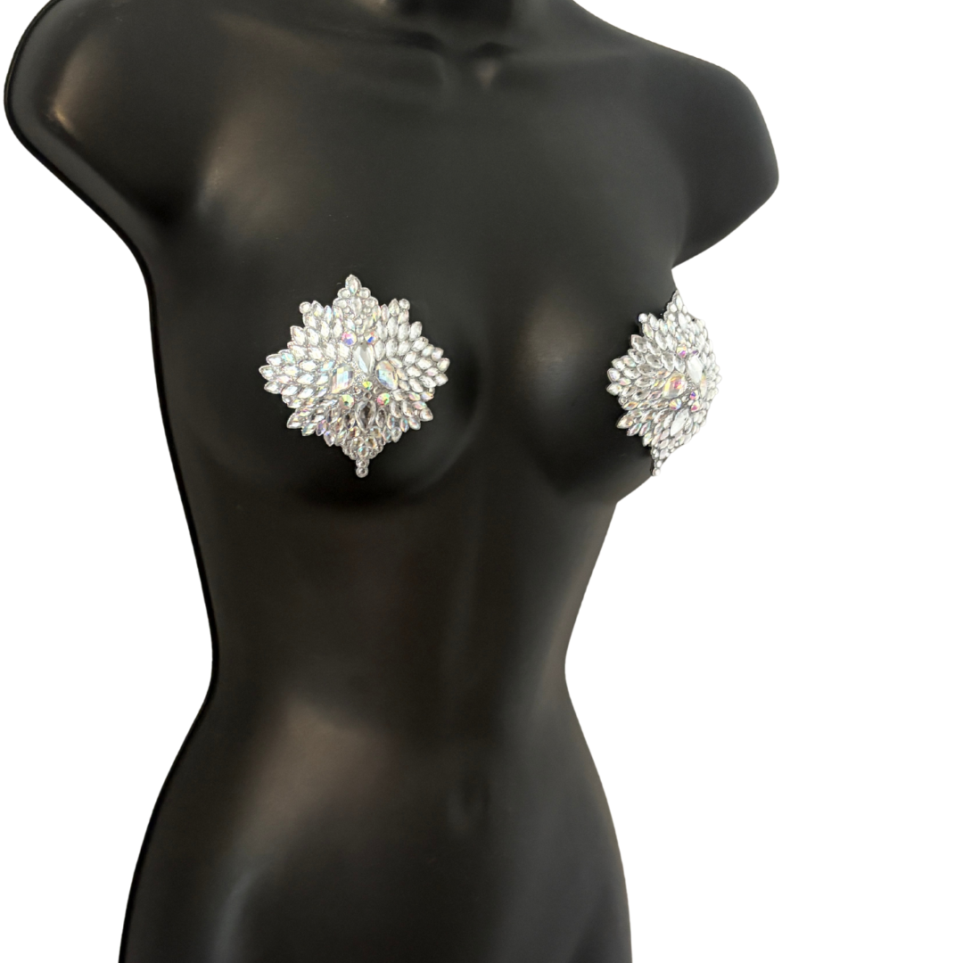 STARDUST Celestial/Leaf Silver AB Sparkly Nipple Pasties, Pasty (2pcs)