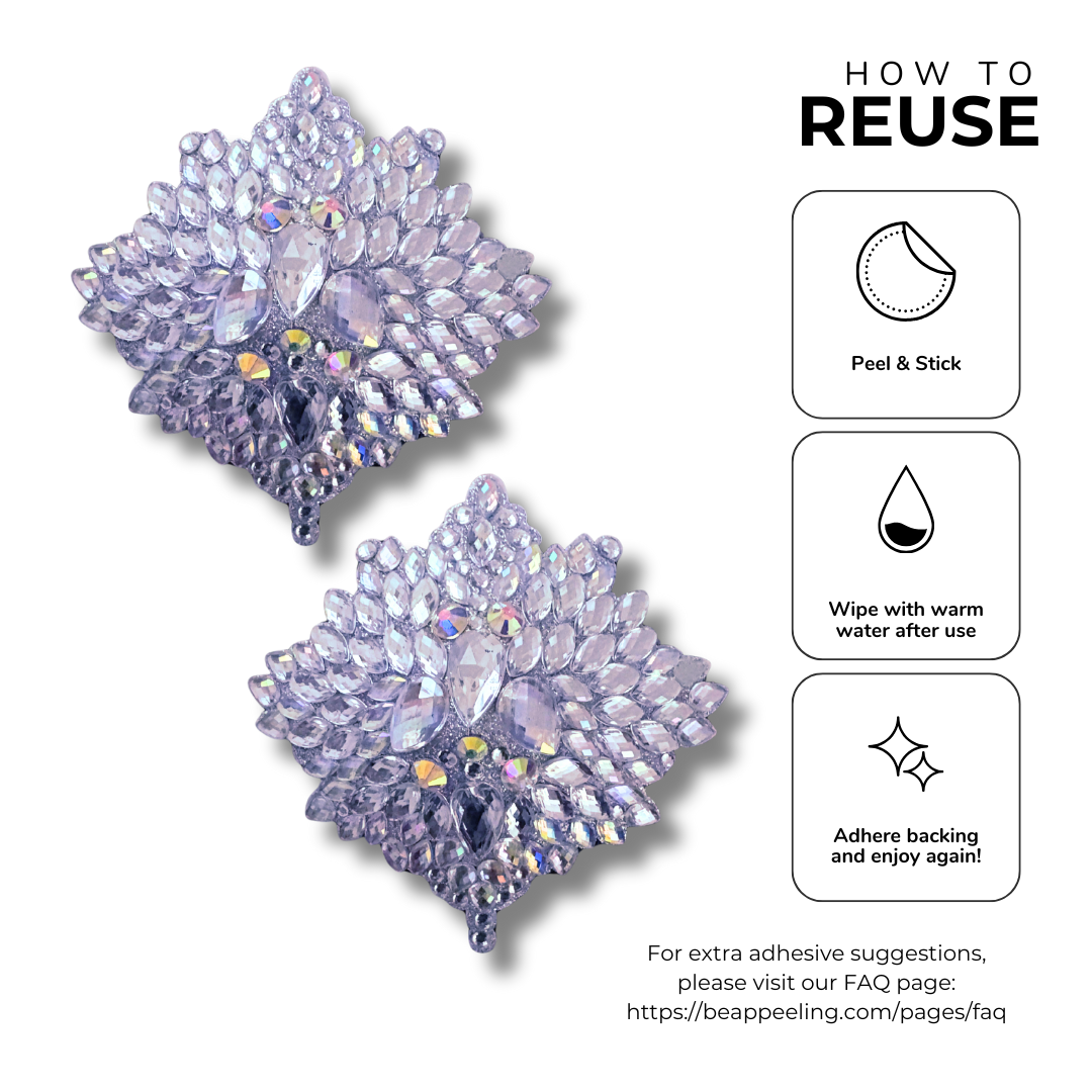 STARDUST Celestial/Leaf Silver AB Sparkly Nipple Pasties, Pasty (2pcs)
