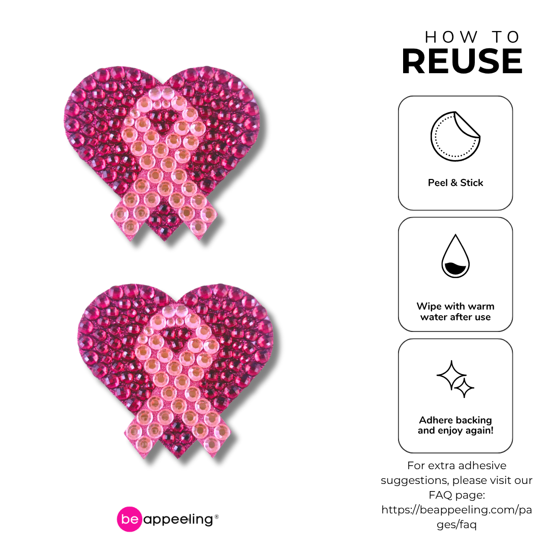 WARRIOR QUEEN Pink Breast Cancer Awareness Hearts Nipple Pasty, Pasties (2pcs)