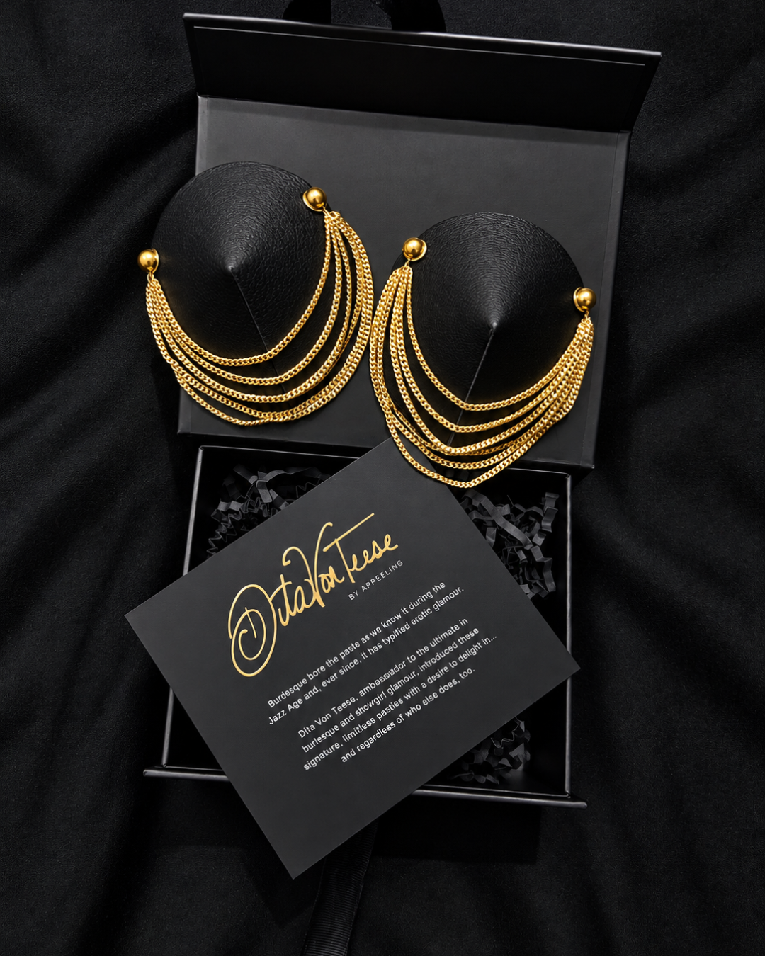 DITA VON TEESE TRYST Leather Conical Pasties with Gold or Silver Metallic Chains (2pcs) Appeeling