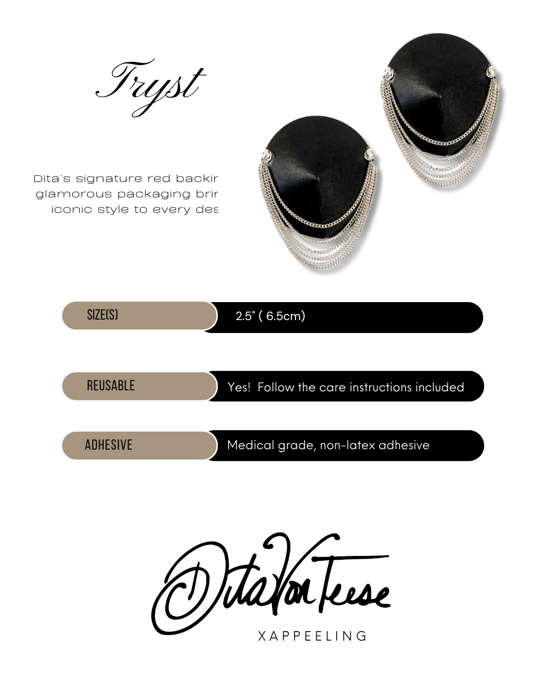 DITA VON TEESE TRYST Leather Conical Pasties with Gold or Silver Metallic Chains (2pcs) Appeeling