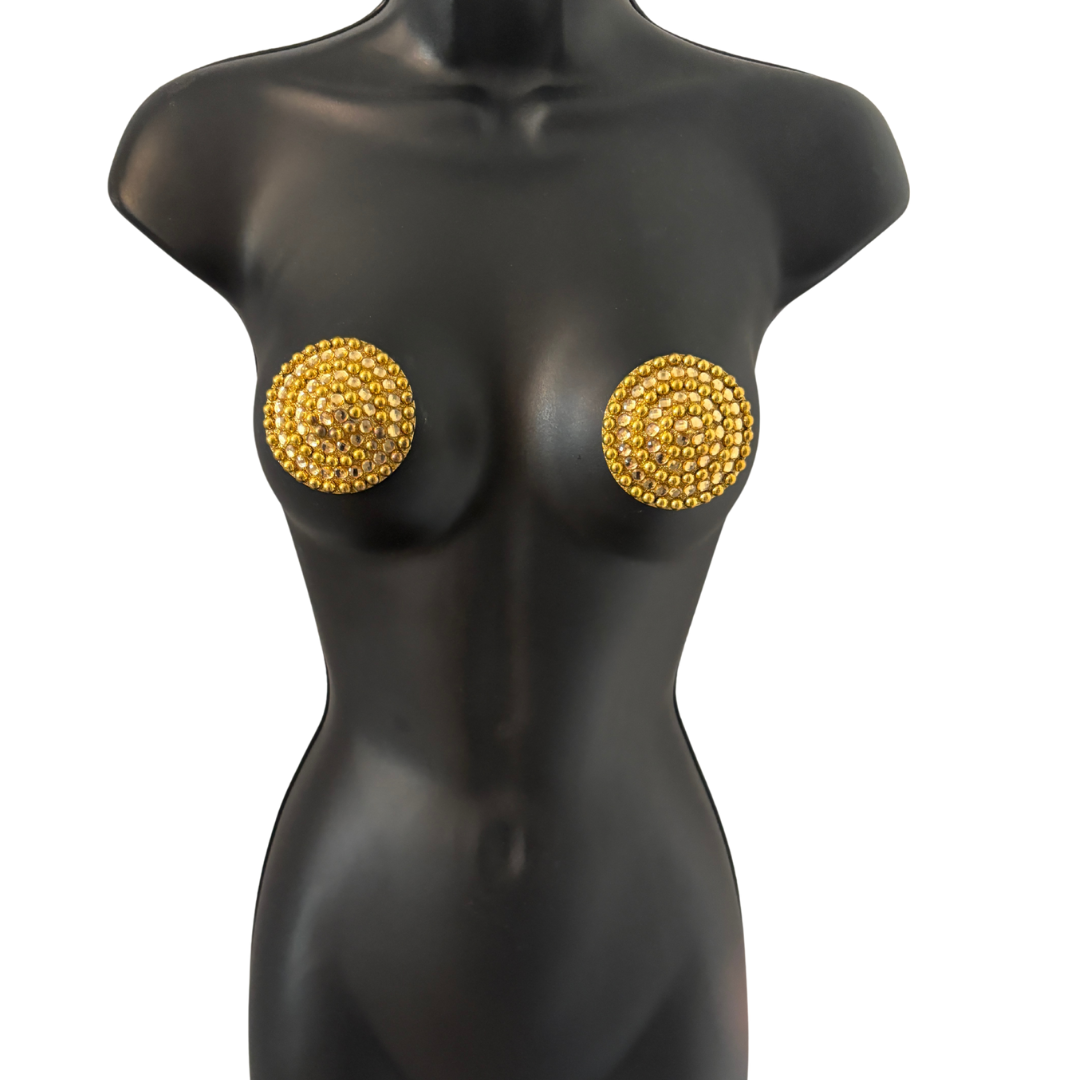 PLATINUM AFFAIR Metallic Beads and Crystals Nipple Pasties, Pasty (2pcs) Silver or Gold