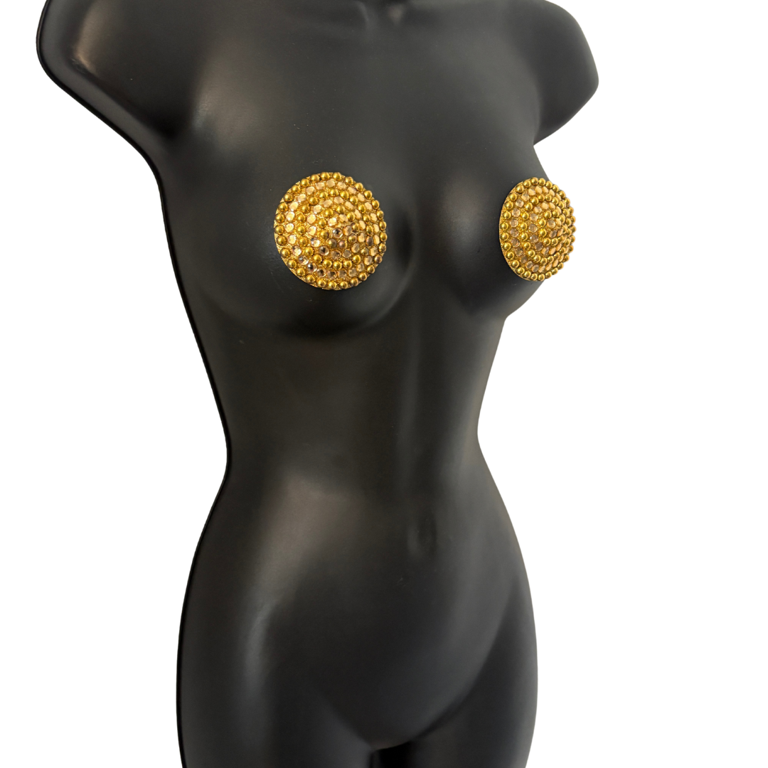 PLATINUM AFFAIR Metallic Beads and Crystals Nipple Pasties, Pasty (2pcs) Silver or Gold