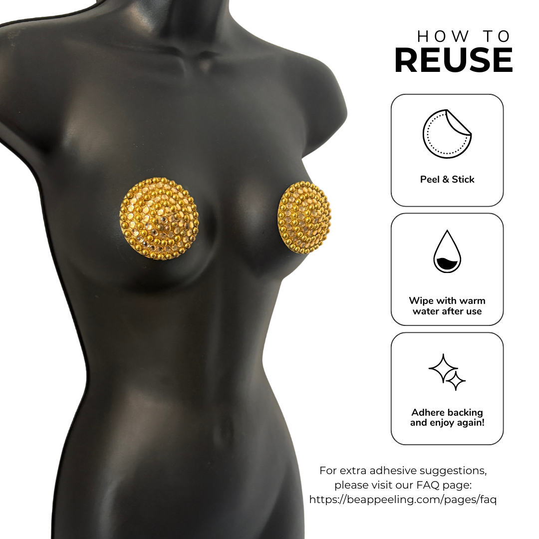 PLATINUM AFFAIR Metallic Beads and Crystals Nipple Pasties, Pasty (2pcs) Silver or Gold