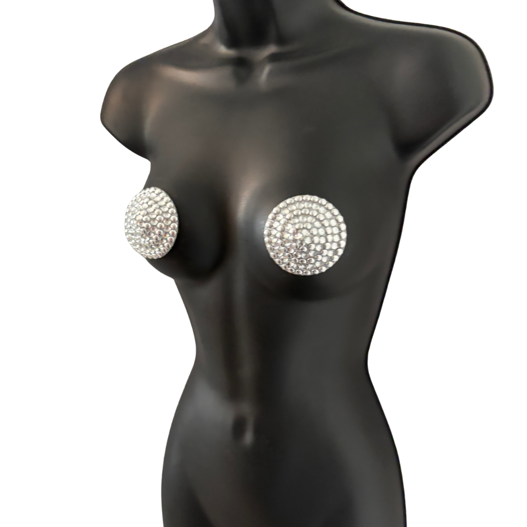 PLATINUM AFFAIR Metallic Beads and Crystals Nipple Pasties, Pasty (2pcs) Silver or Gold