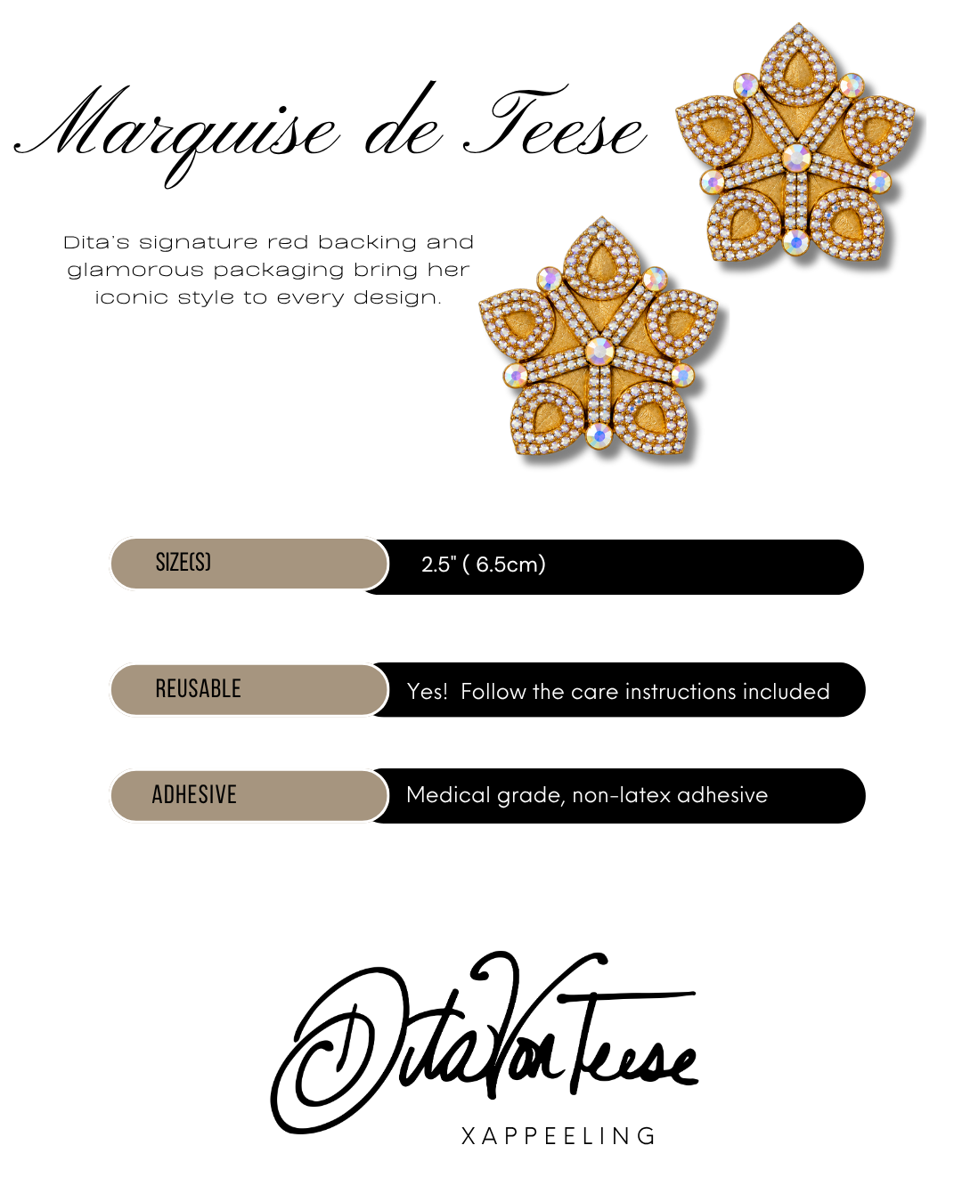 DITA VON TEESE MARQUISE DE TEESE Gold or Black Silk Star Pasties with Rhinestones (2pcs) Appeeling