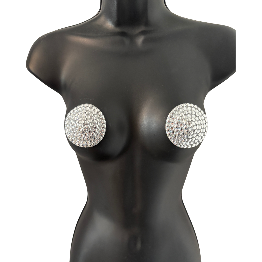 PLATINUM AFFAIR Metallic Beads and Crystals Nipple Pasties, Pasty (2pcs) Silver or Gold
