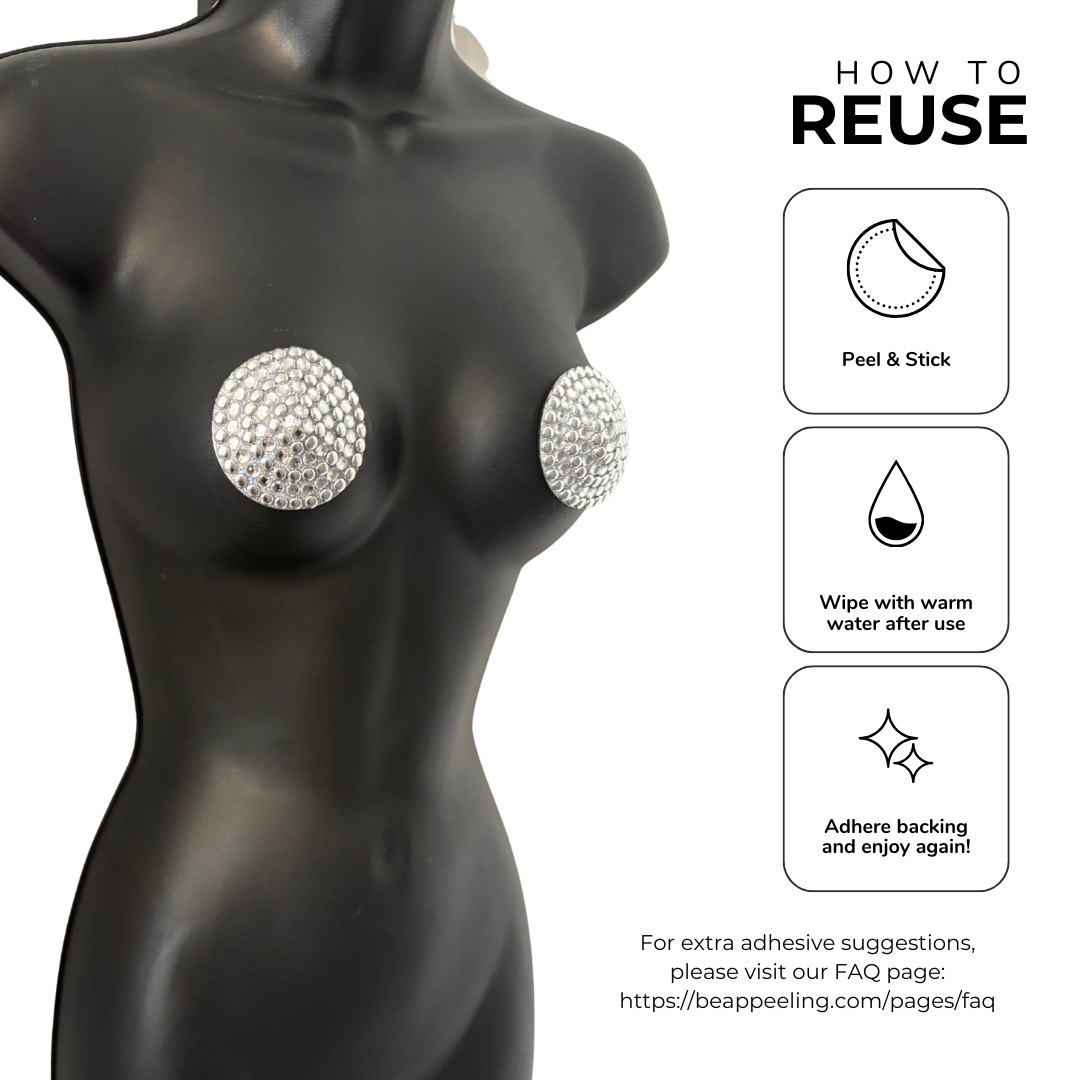PLATINUM AFFAIR Metallic Beads and Crystals Nipple Pasties, Pasty (2pcs) Silver or Gold