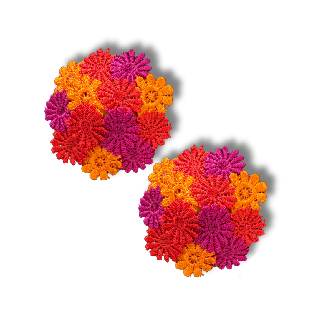 HARVEST BLOOM - Floral Appliqué Nipple Pasties, Pasty (2pcs) Red, Pink and Yellow