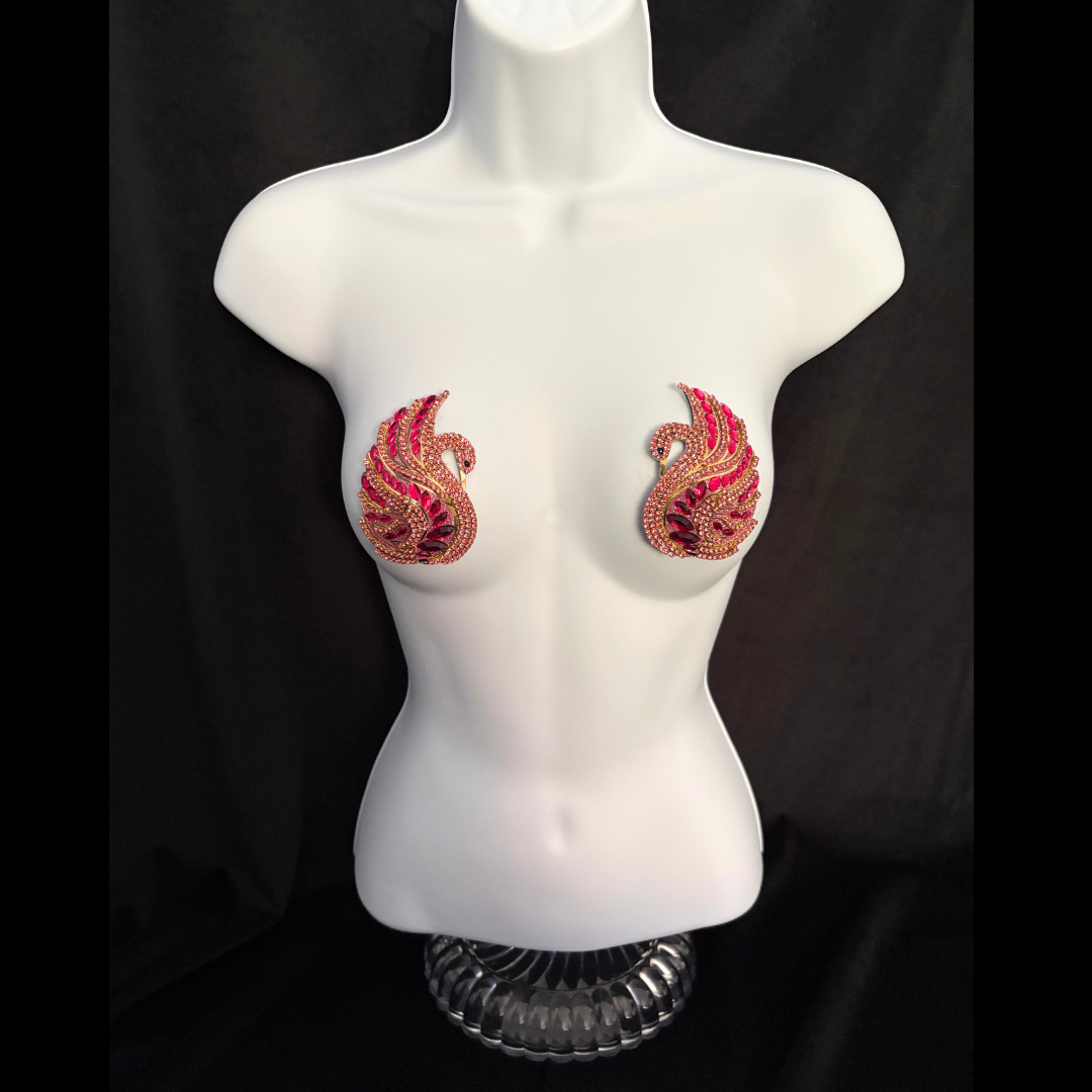 ODETTE - Pink and Gold Swan Nipple Pasties, Pasty (2pcs)
