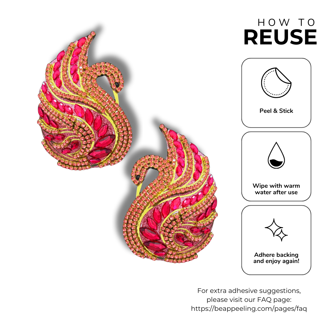 ODETTE - Pink and Gold Swan Nipple Pasties, Pasty (2pcs)