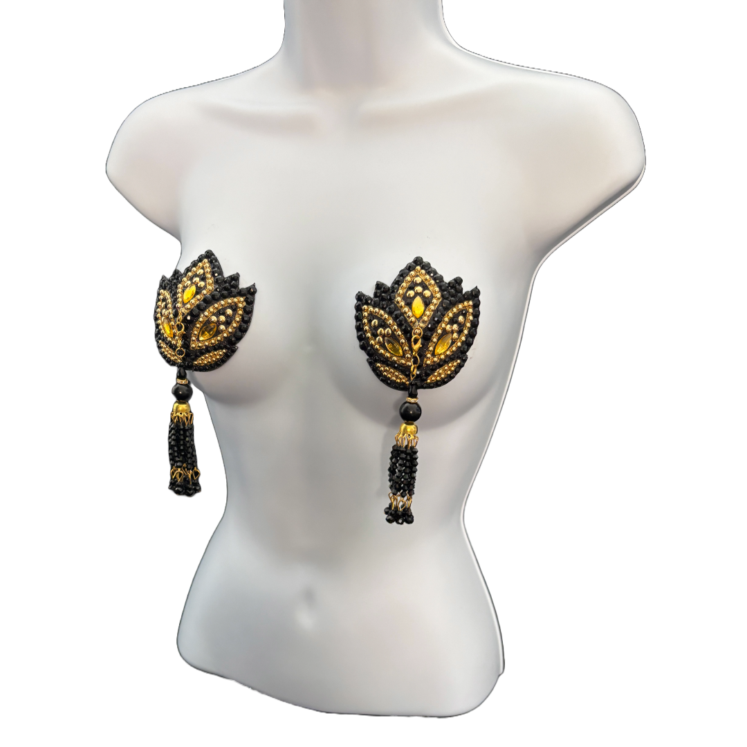 HARLOW BLOOM Black and Gold Nipple Pasties, Pasty (2pcs) with Removable Tassels (Copy)