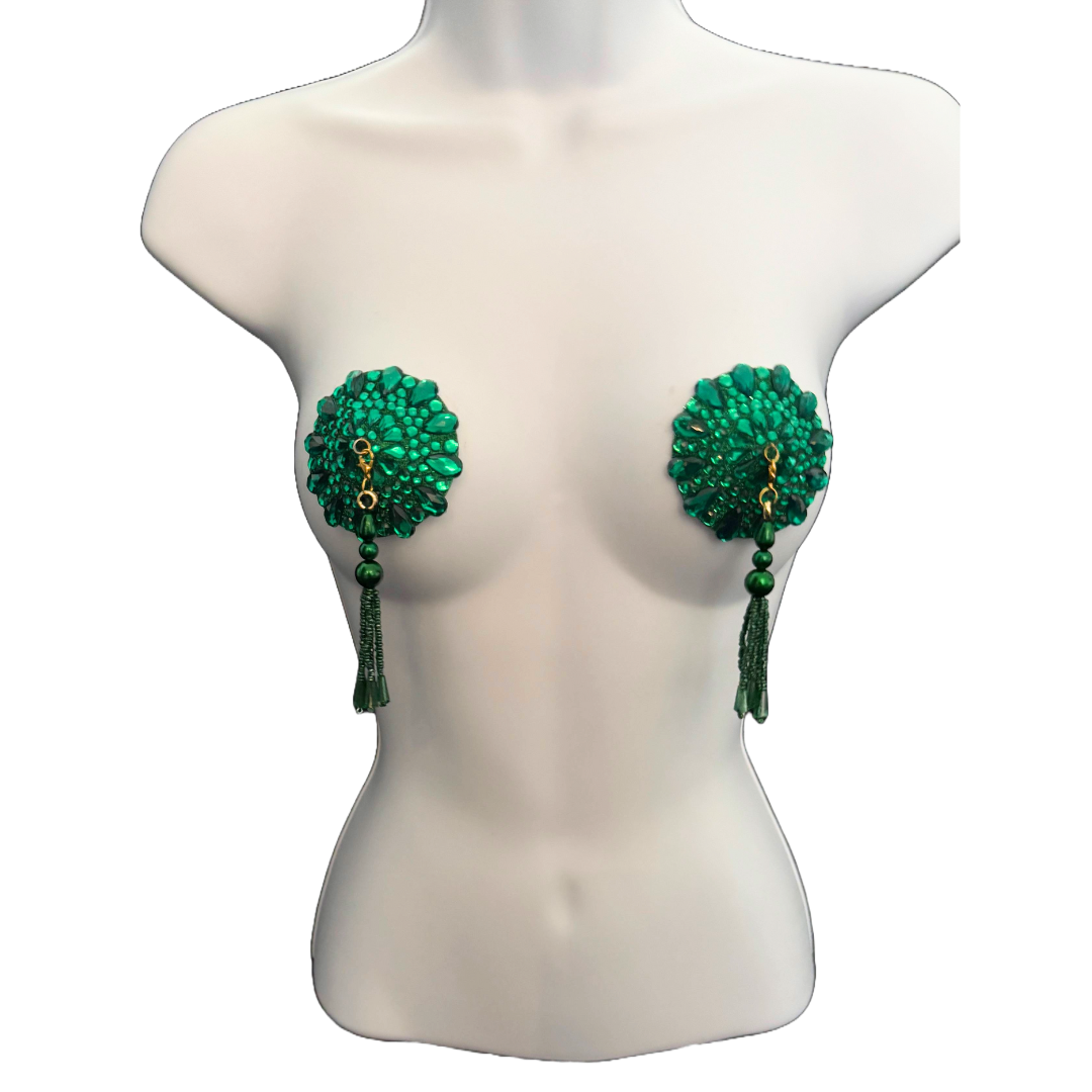 ENVY Green Gems Nipple Pasties, Pasty (2pcs) - With Removable Tassels