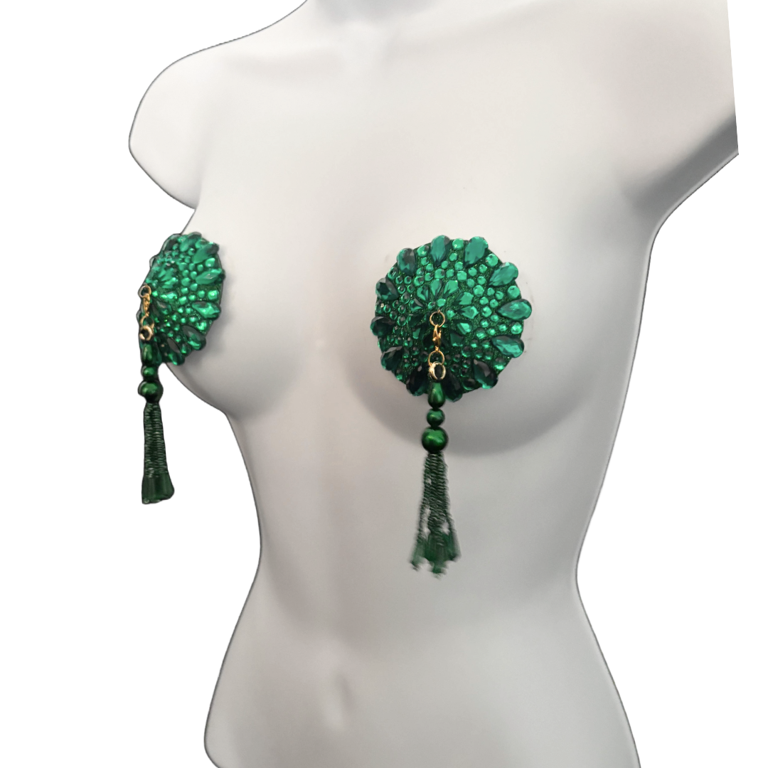 BIJOU Red, Green or Royal Blue Pasties with Removable Tassels (2pcs)