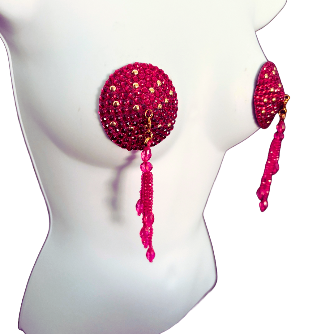 COQUETTE Pink and Gold  Pasties with Removable Tassels (2pcs) Black version available too!