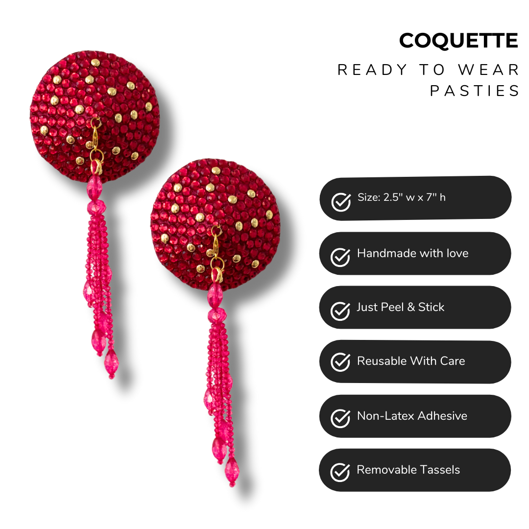 COQUETTE Pink and Gold  Pasties with Removable Tassels (2pcs) Black version available too!
