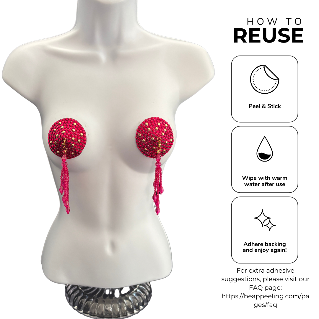 COQUETTE Pink and Gold  Pasties with Removable Tassels (2pcs) Black version available too!