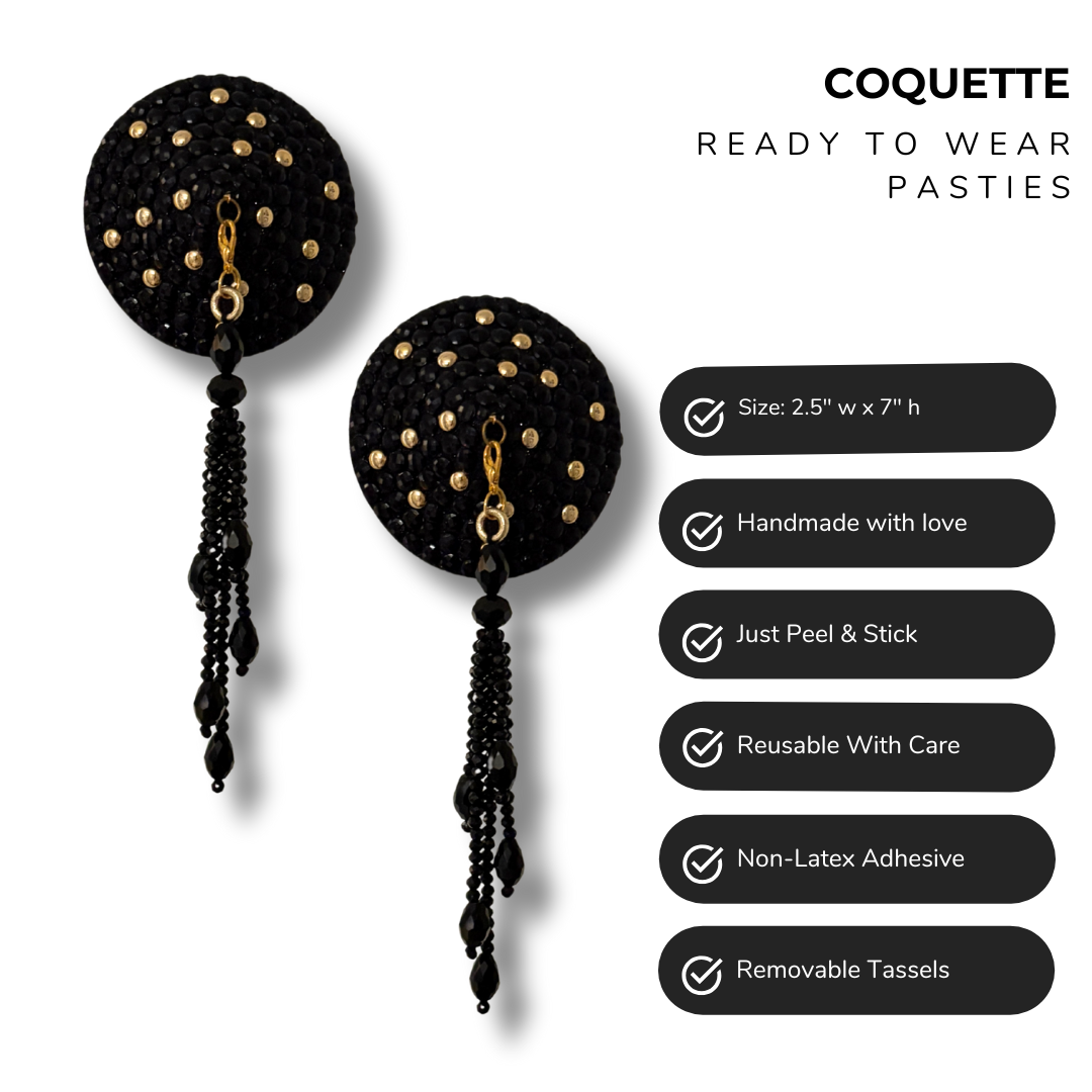 COQUETTE Pink and Gold  Pasties with Removable Tassels (2pcs) Black version available too!